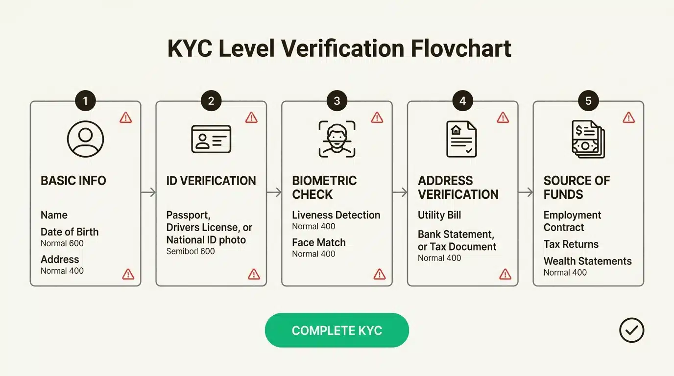 Rollbit’s 5-level KYC system is more extensive than most crypto casinos and triggers complaints about timing