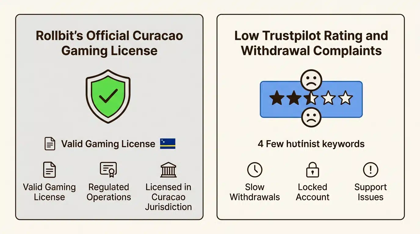 Rollbit Casino Guide 2026: Features, Pros & Cons + Safe Way to Get Started 5 Contrast between Rollbit official licensing and low user ratings