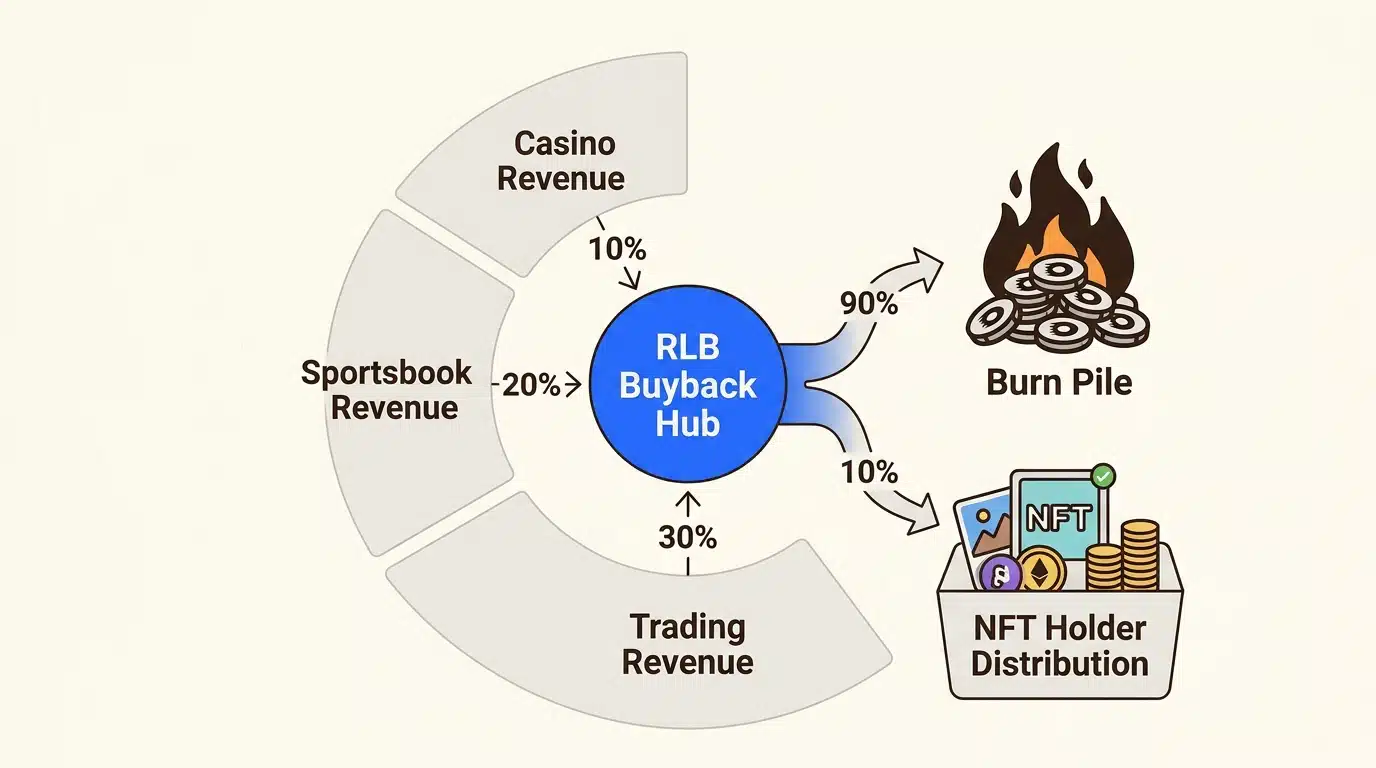 What is Rollbit? 3 This revenue flywheel shows how wagers across Rollbit’s products contribute to RLB token scarcity and holder rewards.