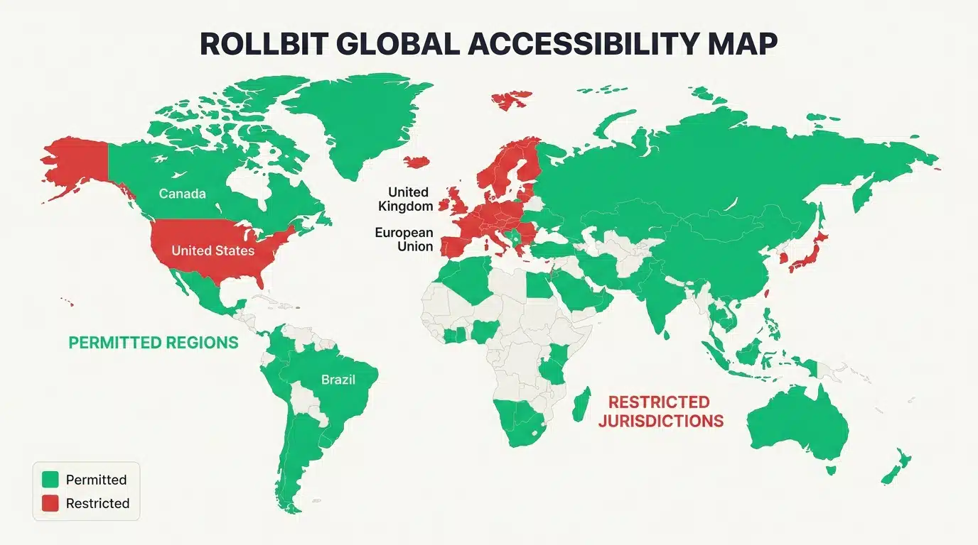 What is Rollbit? 5 This global map highlights Rollbit’s geographic boundaries, emphasizing the importance of regulatory compliance for users in restricted regions.